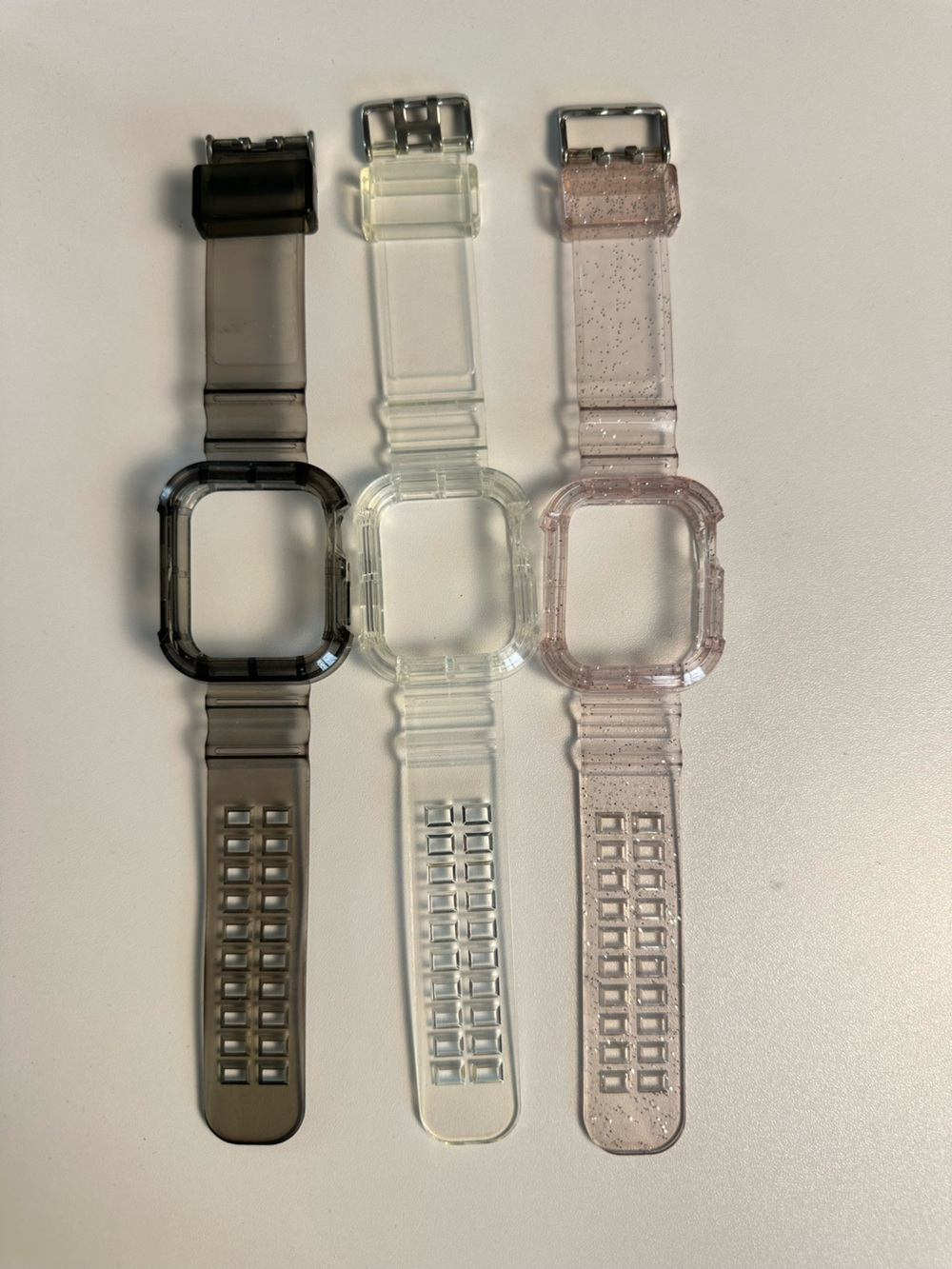Set of 3 Apple Watch Series 7 45MM Straps in Clear, Clear Black, Pink Sparkle